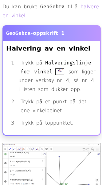 Oppslag om Hvordan lage en halveringslinje i GeoGebra