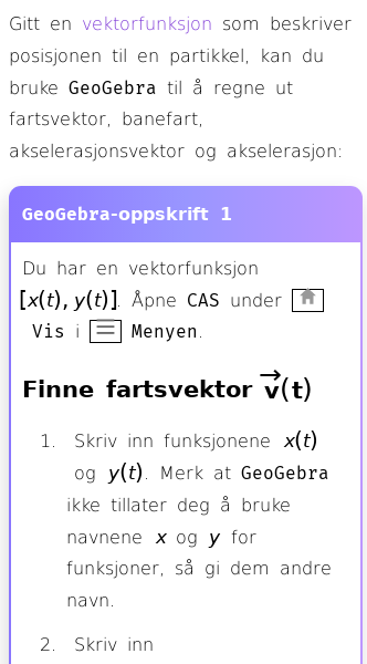 Oppslag om Hvordan skrive vektorfunksjon i GeoGebra