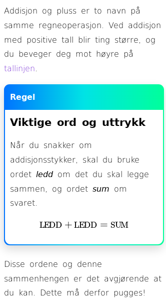 Oppslag om Addisjon ved hjelp av tallinjen