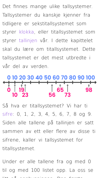 Oppslag om Titallsystemet og tallene opp til 100