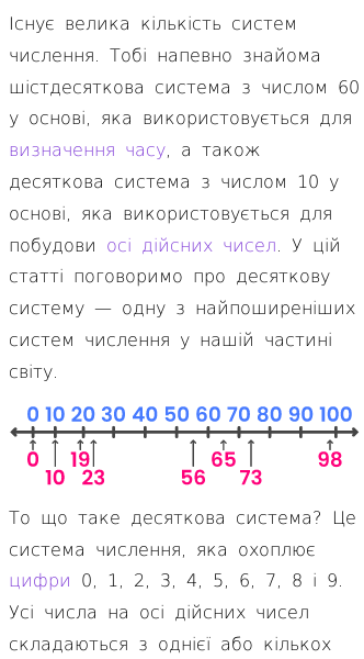 Стаття про Десяткова система числення і числа до 100