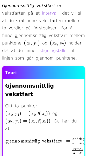 Oppslag om Gjennomsnittlig vekstfart