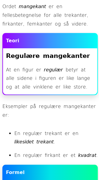 Oppslag om Formler for regulære mangekanter