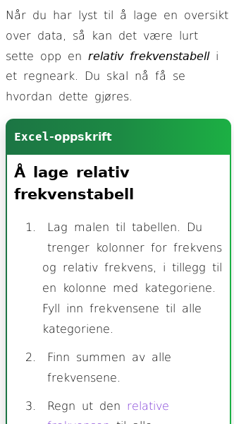 Oppslag om Hvordan finne relativ frekvens i Excel