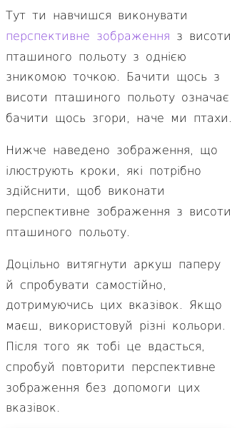 Стаття про Перспективне зображення з висоти пташиного польоту з однією зникомою точкою