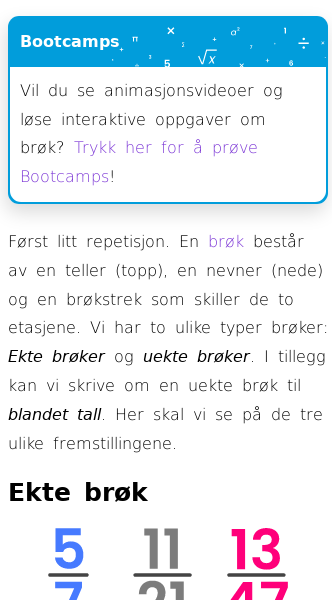 Oppslag om Ulike typer brøker