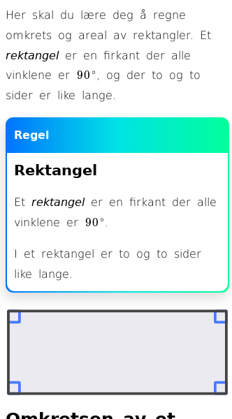 Oppslag om Omkrets og areal av rektangel