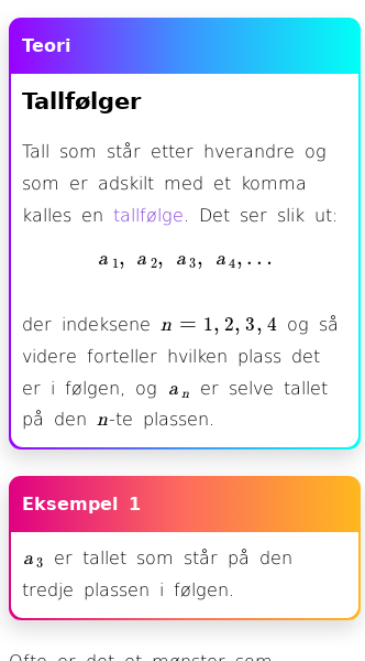 Oppslag om Tallfølger og mønstre