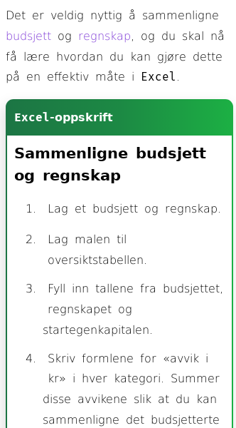 Oppslag om Hvordan sammenligne budsjett og regnskap i Excel