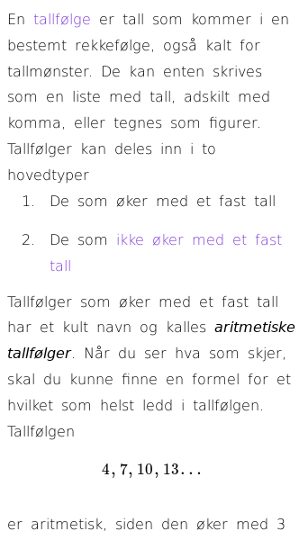 Oppslag om Hva er aritmetiske tallfølger?