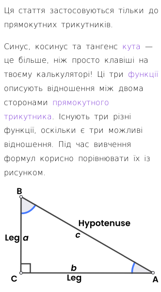 Стаття про Синус, косинус і тангенс та їхні обернені функції