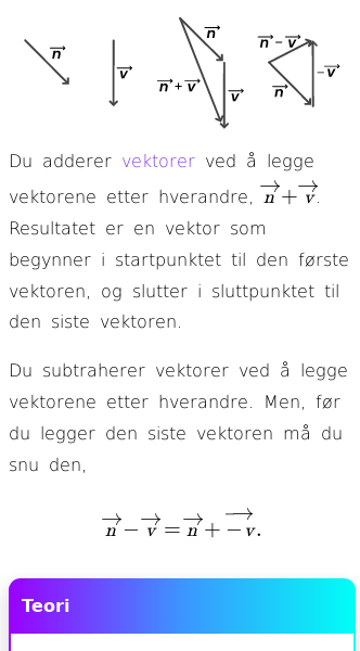 Oppslag om Sum og differanse av vektorer