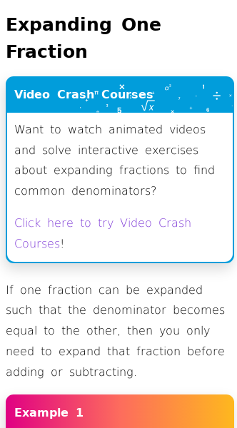 Article on Find the Common Denominator by Expanding or Simplifying