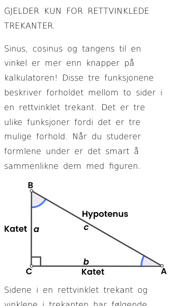 Oppslag om Sinus, cosinus, tangens og deres inversfunksjoner