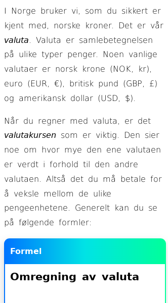 Oppslag om Valuta