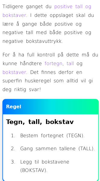 Oppslag om Eksempler på å gange tall med bokstaver