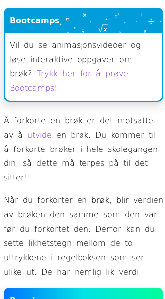 Oppslag om Forkorte brøk