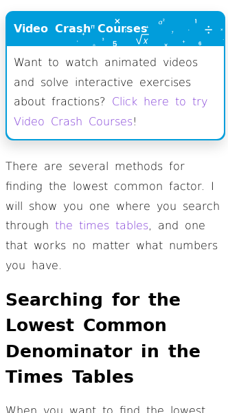 Article on Find the Common Denominator Using the Times Tables