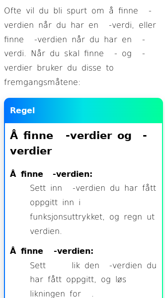 Oppslag om Å finne x- og y-verdier