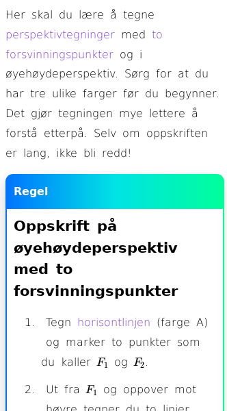 Oppslag om Øyehøydeperspektiv med to forsvinningspunkter