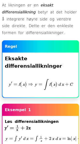 Oppslag om Eksakte førsteordens differensiallikninger