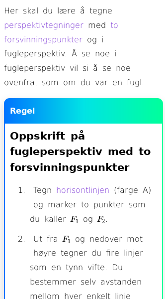 Oppslag om Fugleperspektiv med to forsvinningspunkter