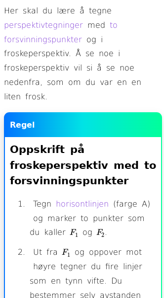 Oppslag om Froskeperspektiv med to forsvinningspunkter
