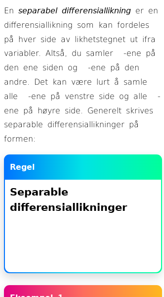 Oppslag om Separable differensiallikninger