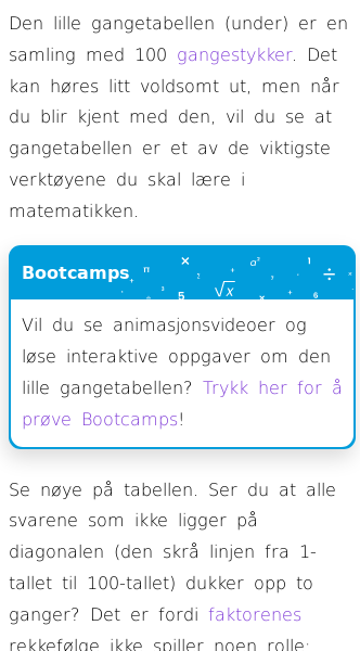 Oppslag om Den lille gangetabellen