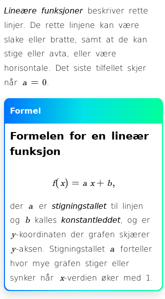 Oppslag om Lineære funksjoner