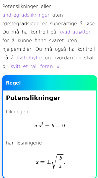 Oppslag om Hvordan løse andregradslikninger uten førstegradsledd