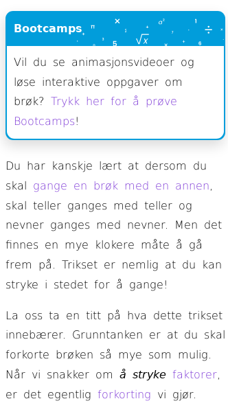 Oppslag om Brøk (Ganging ved hjelp av stryking)