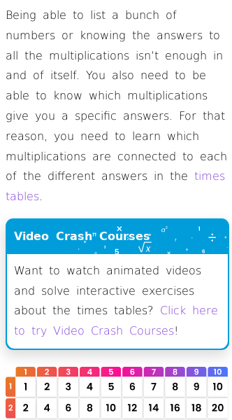 Article on Which Products Give the Answers in the Times Tables?