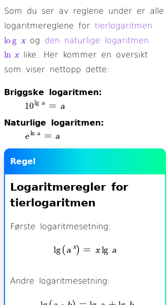 Oppslag om Hva er regnereglene for logaritmer?