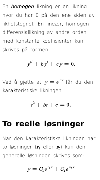 Oppslag om Homogene andreordens differensiallikninger med konstante koeffisienter