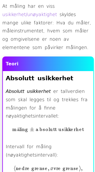 Oppslag om Absolutt og relativ målusikkerhet