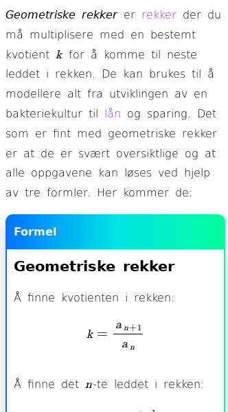 Oppslag om Geometriske rekker