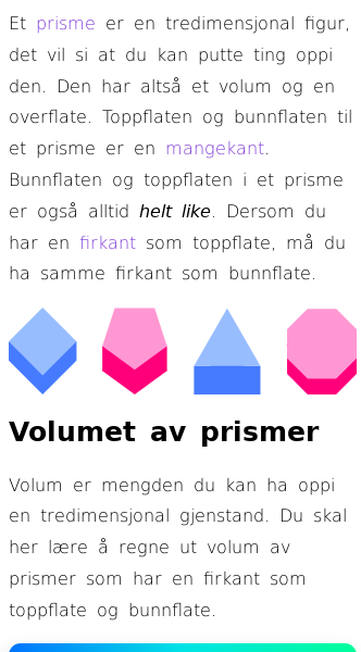 Oppslag om Volumet og overflatearealet av et prisme