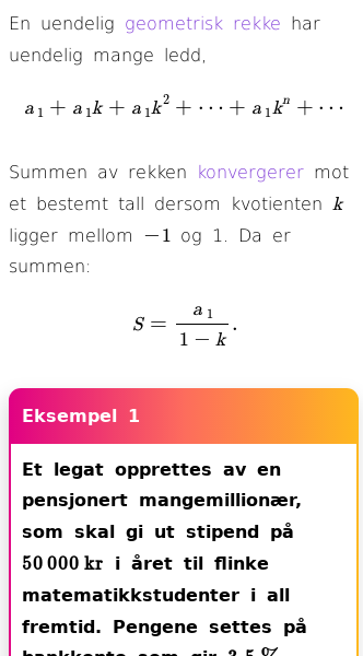 Oppslag om Uendelige geometriske rekker og konvergensområder