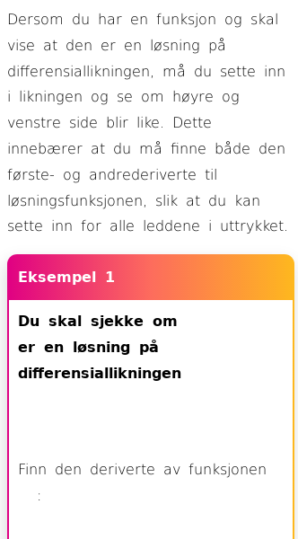 Oppslag om Teste om en gitt funksjon er en løsning (Andreordens differensiallikninger)