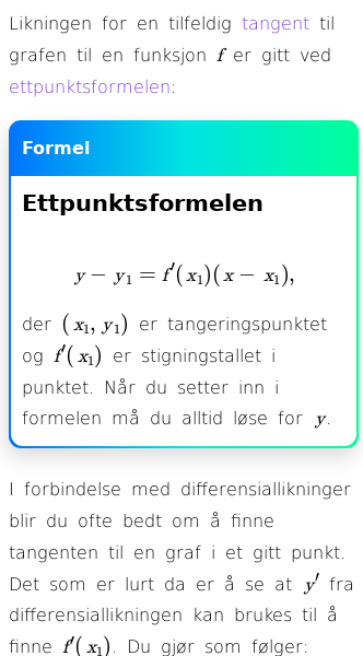 Oppslag om Likning for en vilkårlig tangent