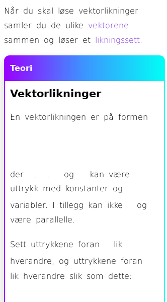 Oppslag om Vektorlikninger