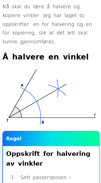 Oppslag om Hvordan halvere og kopiere en vinkel