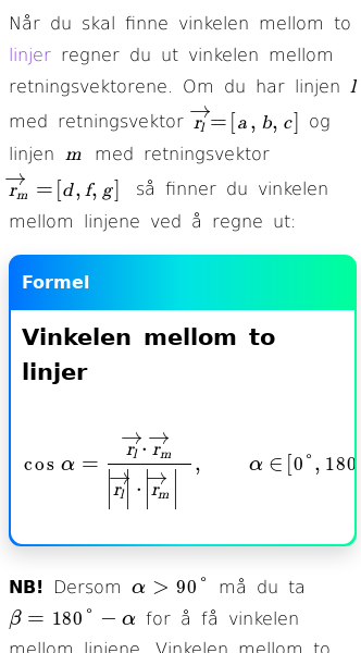 Oppslag om Vinkel mellom to linjer