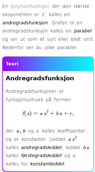 Oppslag om Annengradsfunksjoner