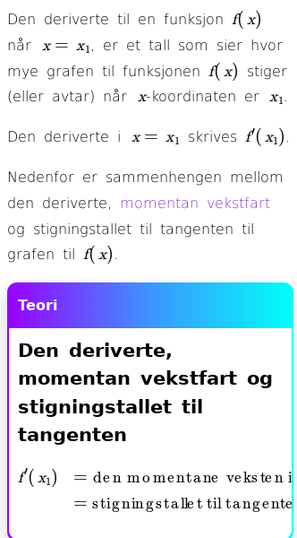 Oppslag om Hvordan bruker man definisjonen av den deriverte?