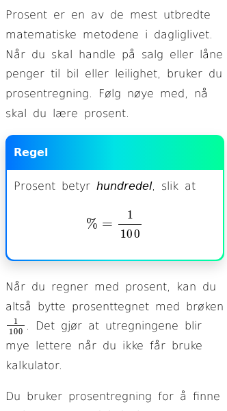 Oppslag om Prosent og basisbrøkene