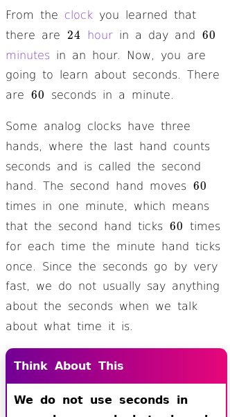 Article on Learning About the Clock (Seconds)