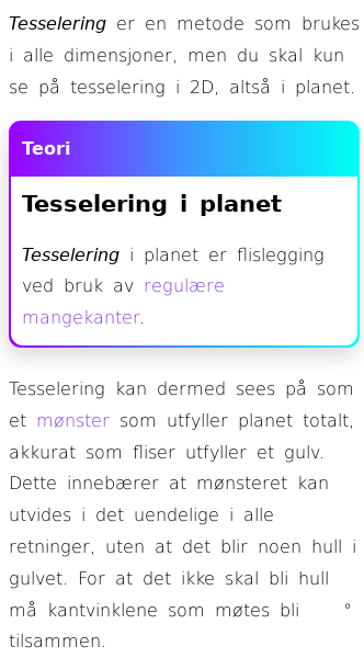 Oppslag om Flislegging og tesselering