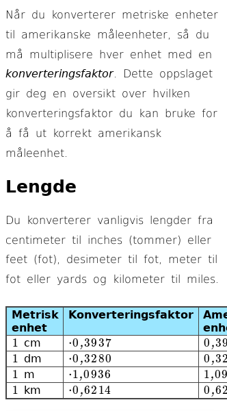 Oppslag om Omgjøring fra metrisk til amerikanske enheter